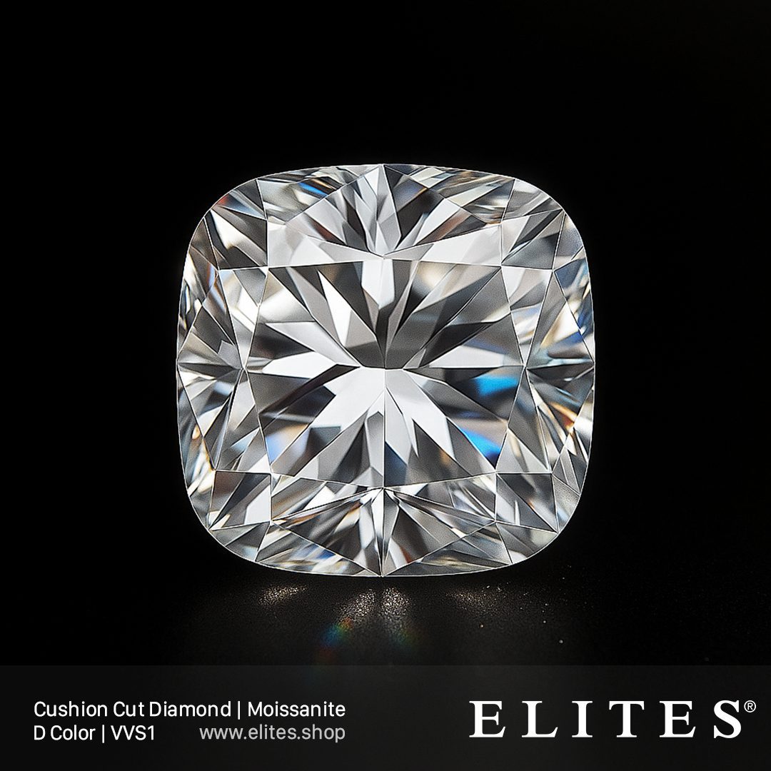 ELITES Moissanite Cushion Cut D Color VVS1 Gemstone