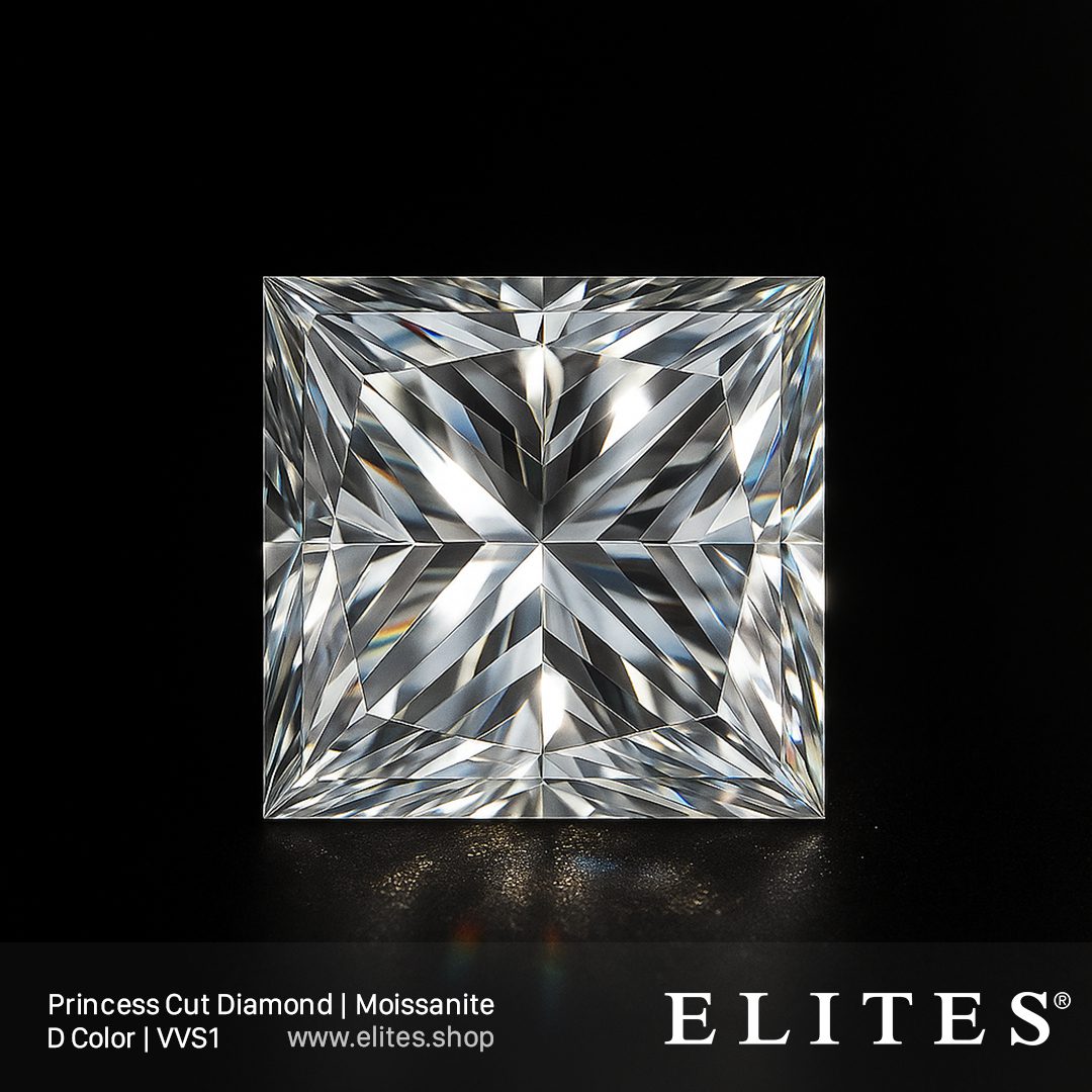 ELITES Moissanite Princess Cut D Color VVS1 Gemstone